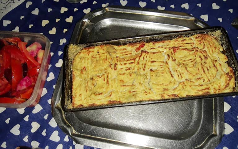 Budín de lenguado y berenjenas