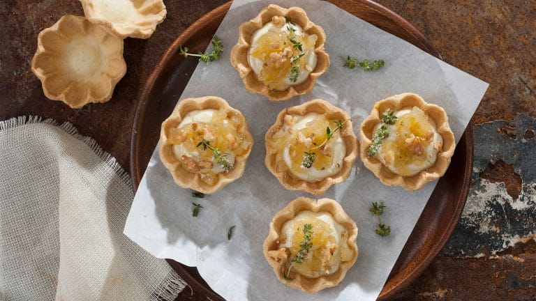 MINI TARTA DE QUESO AZUL Y PERAS
